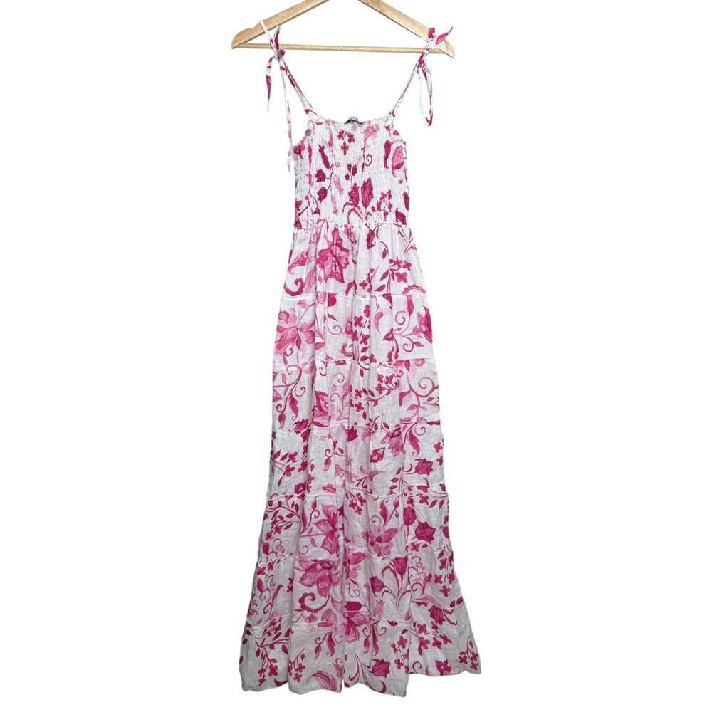 Idillio Positano Coastal Resort Linen Tiered Maxi Dress XS Floral Amalfi Italy